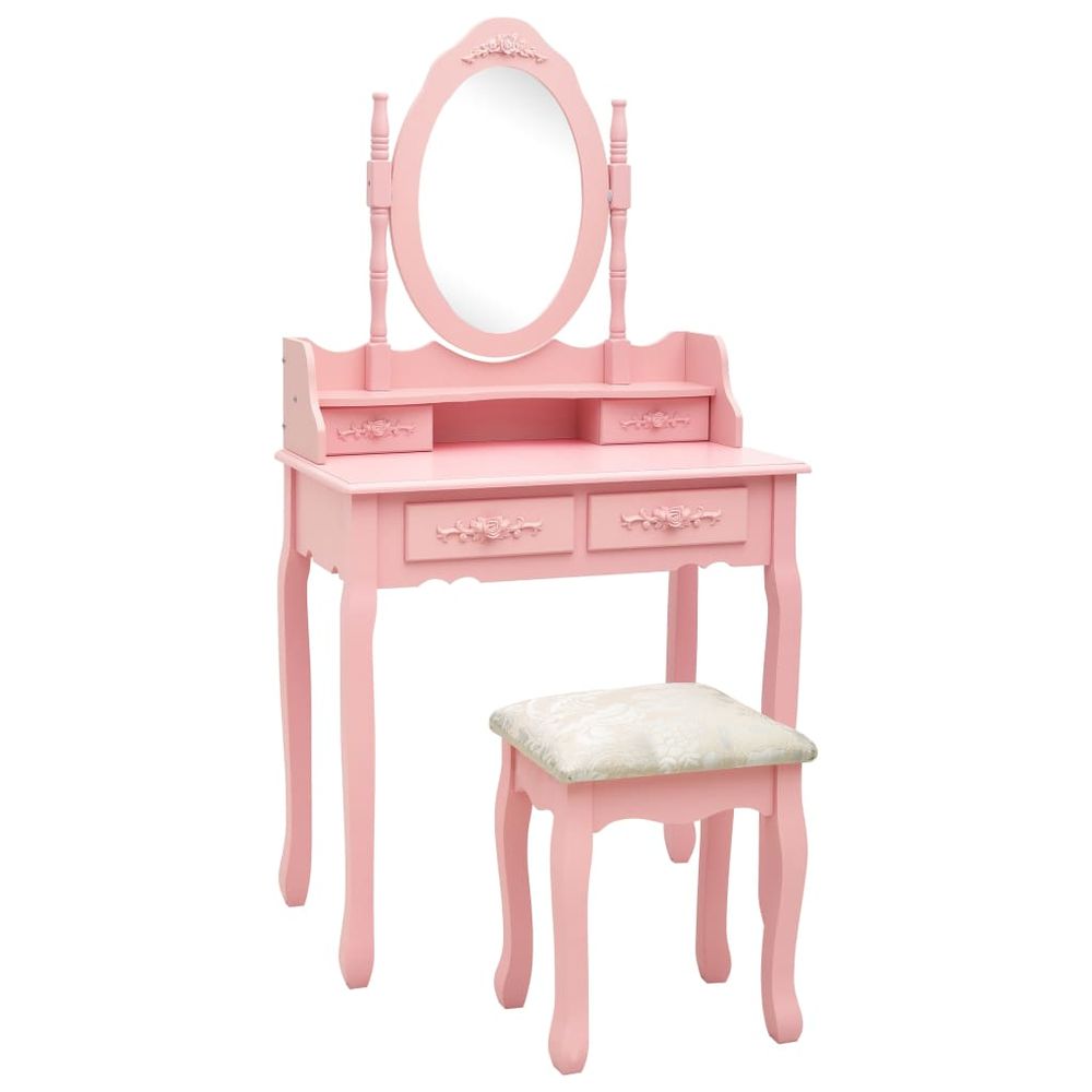 Vidaxl Toaletný stolík so stoličkou, ružový 75x69x140 cm, paulovnia